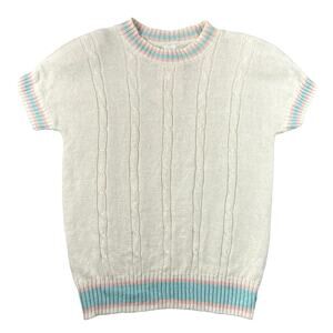 NWT Vintage Catalina Cable Knit Sweater Ramie Cotton Pastel Trim Korea - L